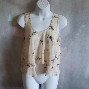 Small Layered Flowing Cream Tank with Cute Birds